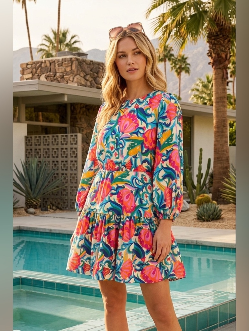 Trina Turk Bright Floral Tiered Dress in Multicolor